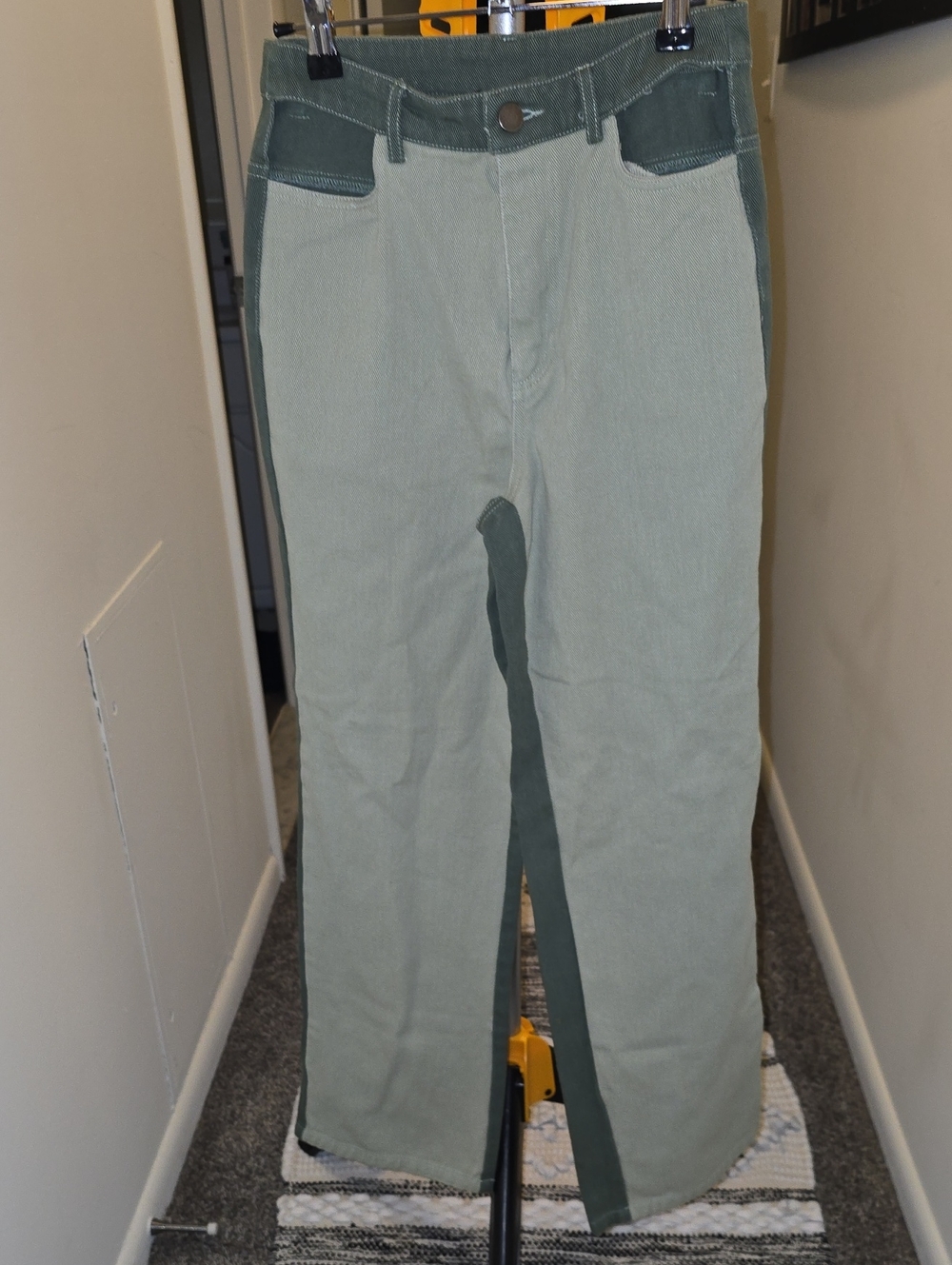 Papermoon Two-Tone Sage and Dark Green Cut Out Jeans